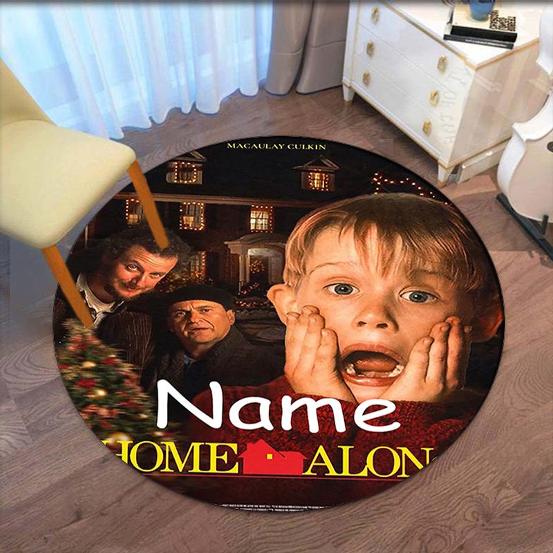 Custom Name Home Alone Printed Round Rug Carpet Chair Rug Area Rug Entryway Doormats,for Office Chair Living Room Bedroom Kitchen Room.