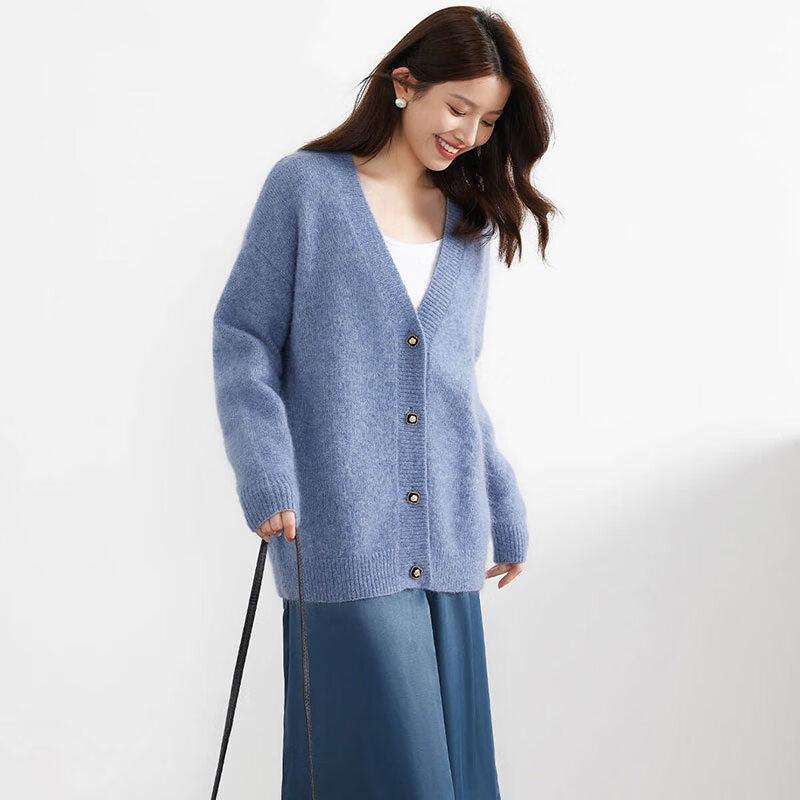Women's V-Neck Retro Knit Cashmere Cardigan