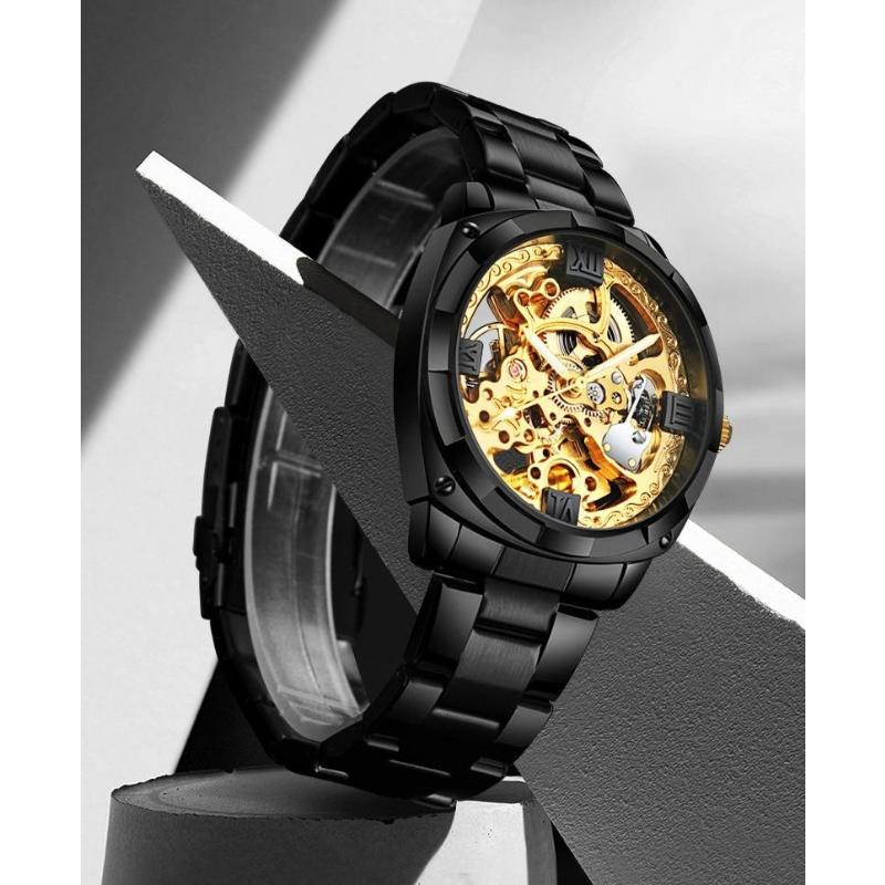 Mechanical Men's Watch Stainless Steel Automatic Skeleton Watch Waterproof Watches for Men Gifts