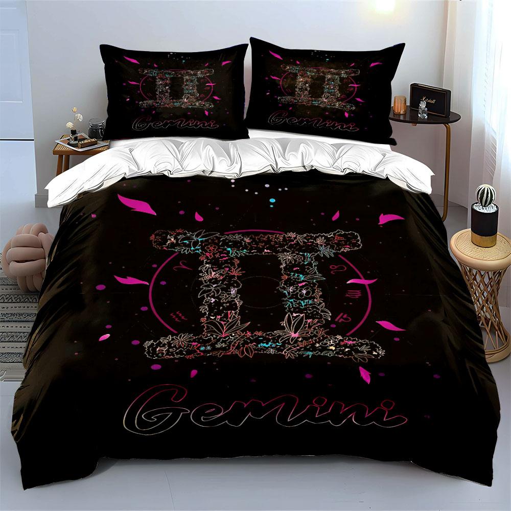 Gemini Zodiac Floral Design Bedding Duvet Cover Set Duvet Cover Pillowcases (1 * Duvet Cover 2 * Pillowcases, without duvet insert)
