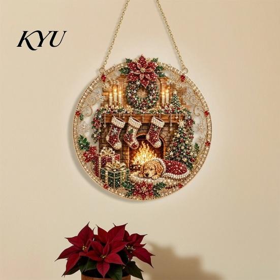 Decorative Ornaments for Home Christmas Rhinestone Painting Suncatcher Kit, Round DIY Hanging Decor Gifts Tree Home, Craft Pendant Holiday Party