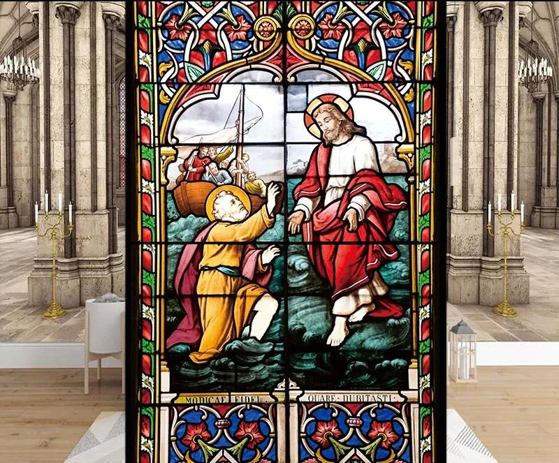 

Наклейки на витражные окна, пленка для приватности, церковный стиль, статическое прилипание, декоративные матовые пленки для окон, индивидуальный размер 40x60cm