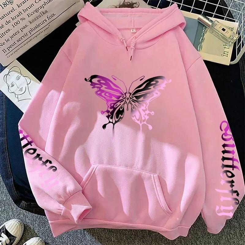 Colorful Heart & Butterfly Women's Fleece Hoodie - Autumn Casual Pullover with Pockets
