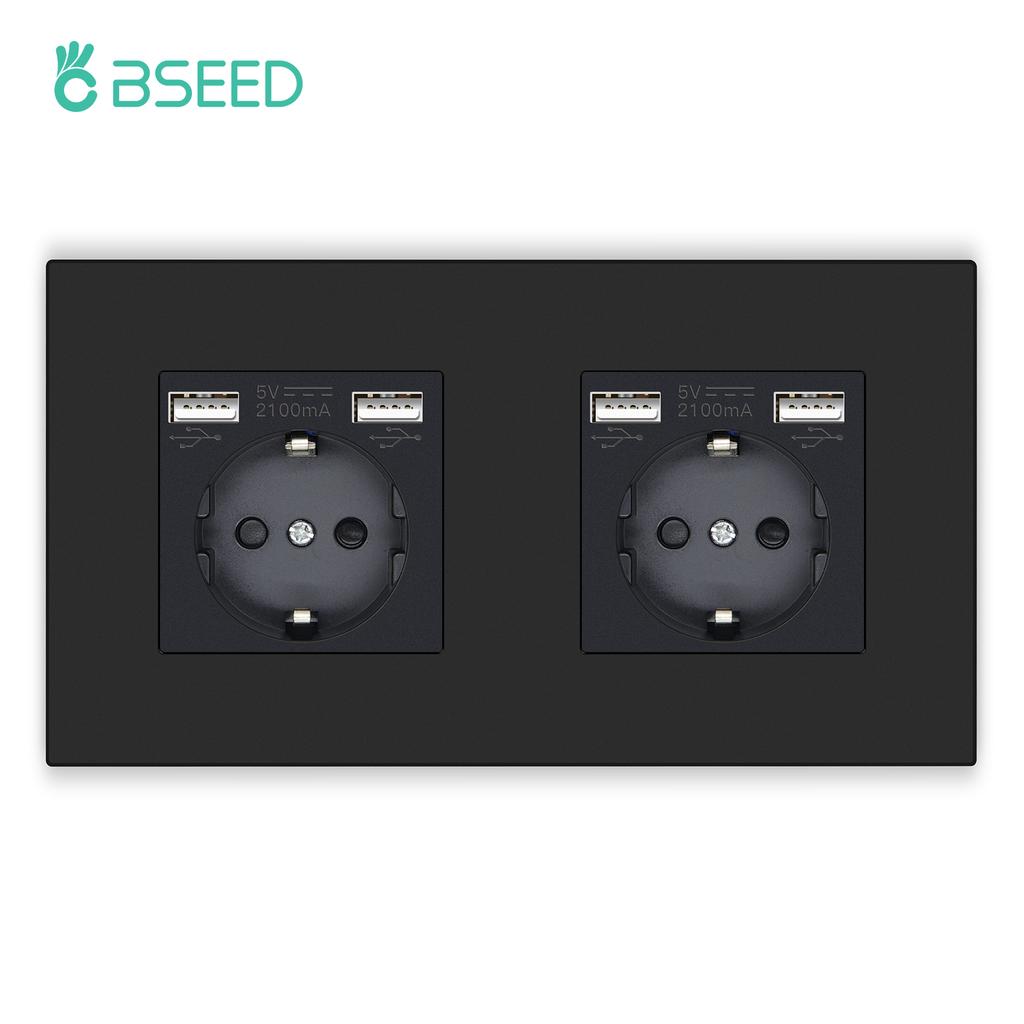 BSEED Einzelne EU-Wandsteckdose Doppel-USB-Steckdosen Typ C Dreifache Steckdosen Vier Steckdosen USB-C-Anschluss 2,1A Kunststoffrahmen