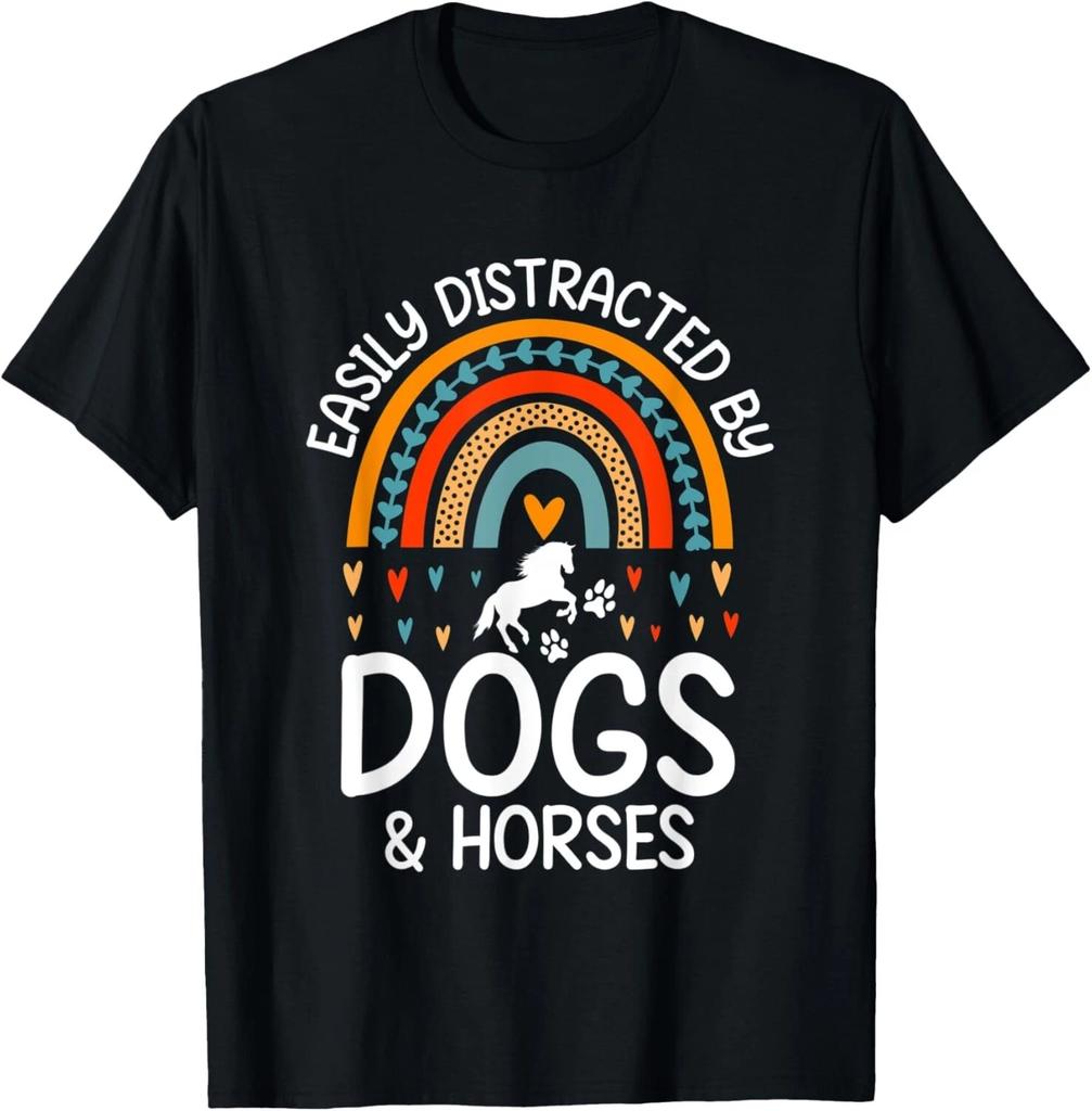 Easily Distracted By Dogs And Horses Rainbow Dog Lover Puppy Gift Unisex T-Shirt