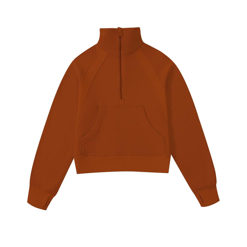 Women's Short Chimney Collar Casual Sports Sweatshirt - Half-Zip, Plus Velvet, Loose Fit