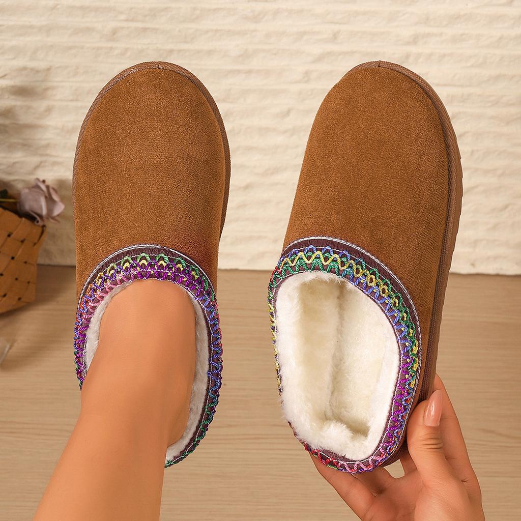 Women's lightweight comfortable non-slip heightening winter warm plush lining non-slip wearable casual stirrup foot cotton slippers