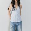 AFFFREEDOM Slack Summer Ice Blue V-Neck Lace-Up Checkered Sleeveless Vest Top Short Skirt Set Women