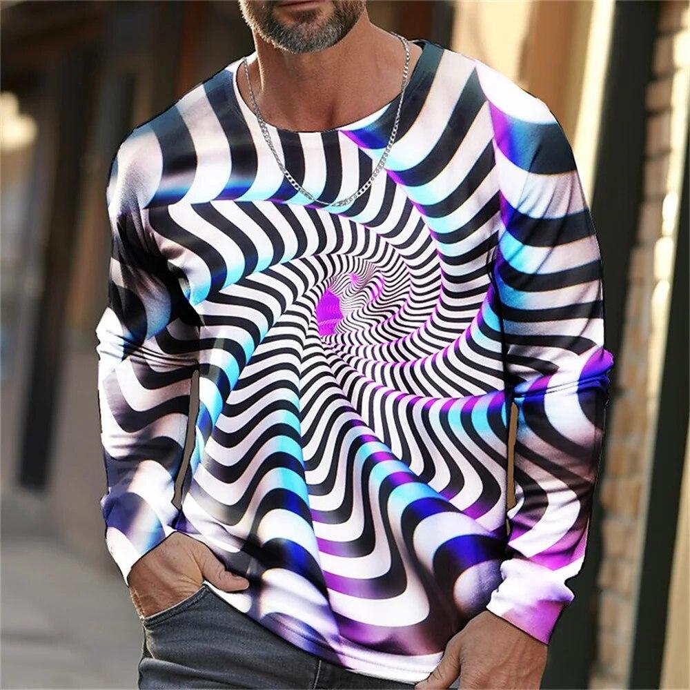 Neues Herren-T-Shirt, T-Shirt, grafische Technologie, Rundhalsausschnitt, Kleidung, 3D-Druck, Outdoor, lässig, langärmelig, Modedesigner, einfach