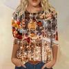 Weihnachten Limitierte Edition Damen 3D Roter Weihnachtsbaum Aufdruck Rundhals Langarm T-Shirt Mode Lässig Langarm Oberteil