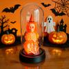 Yousheng Halloween Decoration, Lighted Skeleton in Clear Dome Cloche with Warm Glow, Battery Operated Skull Lamp with Witch Hat for Tabletop Mantel