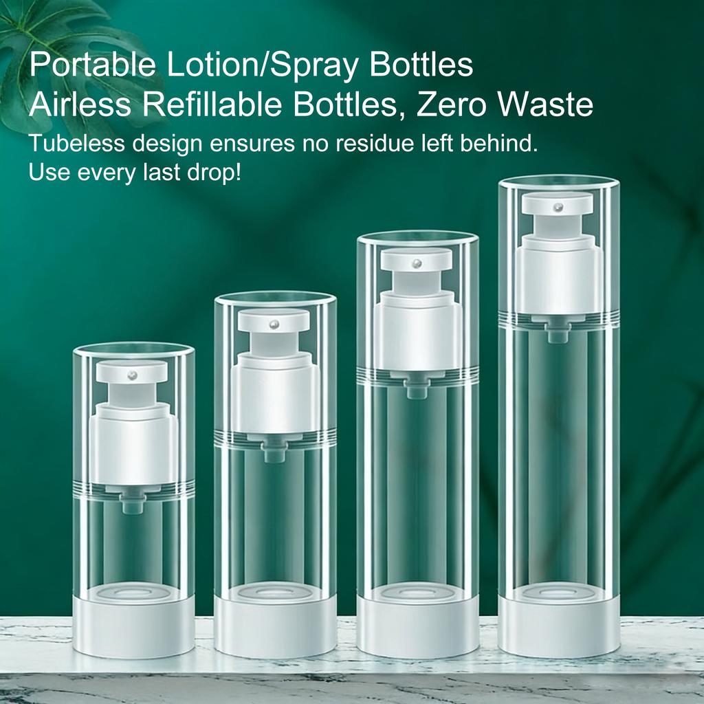 Airless Pump Bottle Set, Vacuum Travel Size Cosmetic Containers, Refillable Lotion Serum Dispenser, Leak-Proof Skincare Jars for Makeup