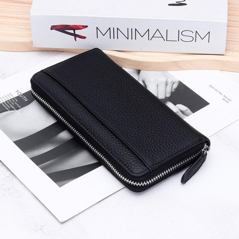 RFID Cowhide Women's Long Wallet Large Capacity Zipper Clutch Anti-theft Brush
