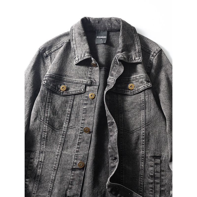 American Retro Smoky Gray Washed Denim Jacket for Men, Autumn and Winter Trendy Brand Short Casual Foreign Trade Men's Workwear Jacket
