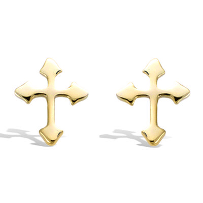 [R5155] - Gold Plated 'Cross' Earrings - 10x7 Mm
