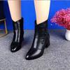 Winter New Women's Boots Fleece Thickened Waterproof Soft Leather Warm Boots Pointed High Heel Women's Short Boots Flower