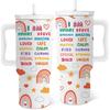 Positive Affirmation Tumbler with Handle and Straw 24 Oz, Ulated Stainless Steel Colorful Rainbow Travel Mug Cup, Pirational Motivational Gifts for