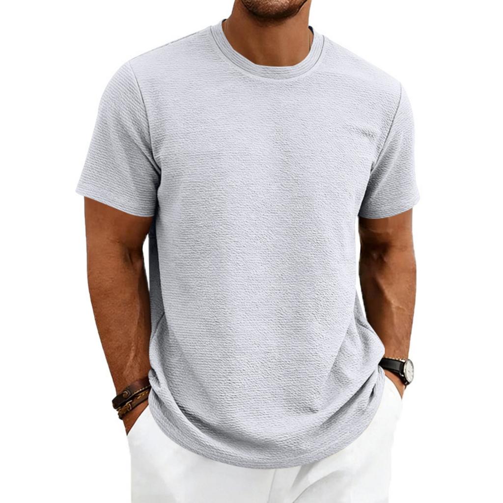 Men's Textured Fabric Loose Stretch Round-neck Short-sleeved Shirt