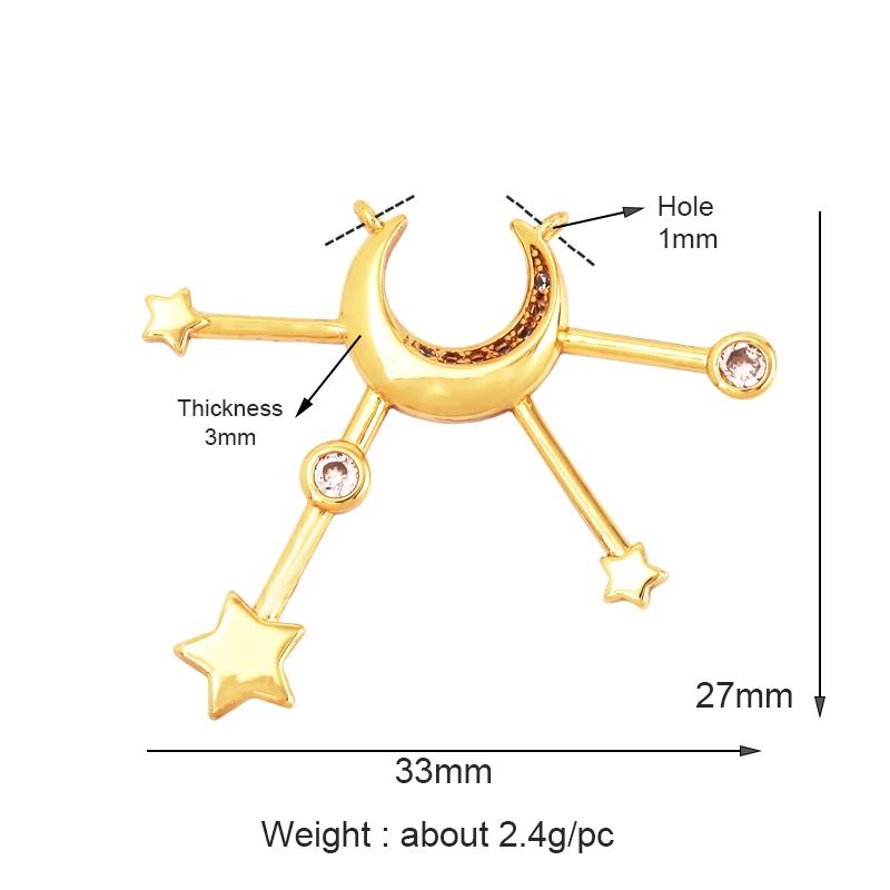 New Trendy Shining Space Sun Moon Star Charm Pendant, Gold Inlaid Cubic Zirconia Jewelry Necklace Bracelet Making Supply L44