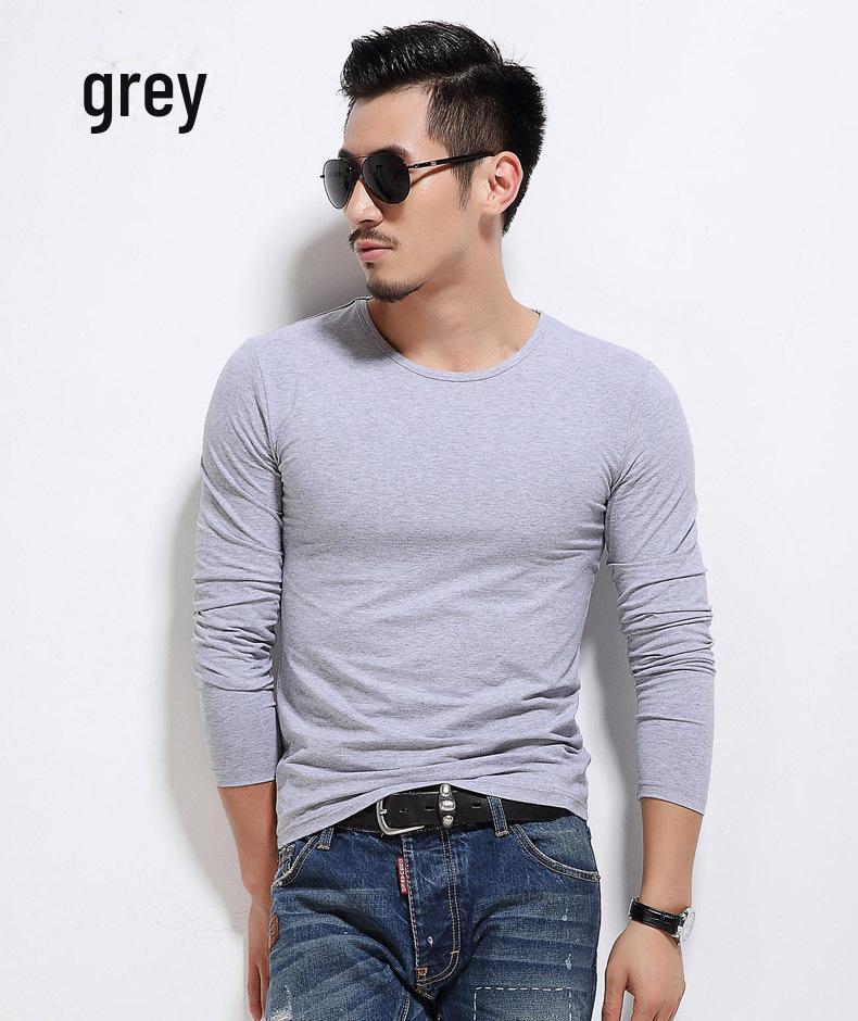 2023 Men's Slim Fit Long Sleeve Solid Color Pullover Shirt for Autumn/Winter