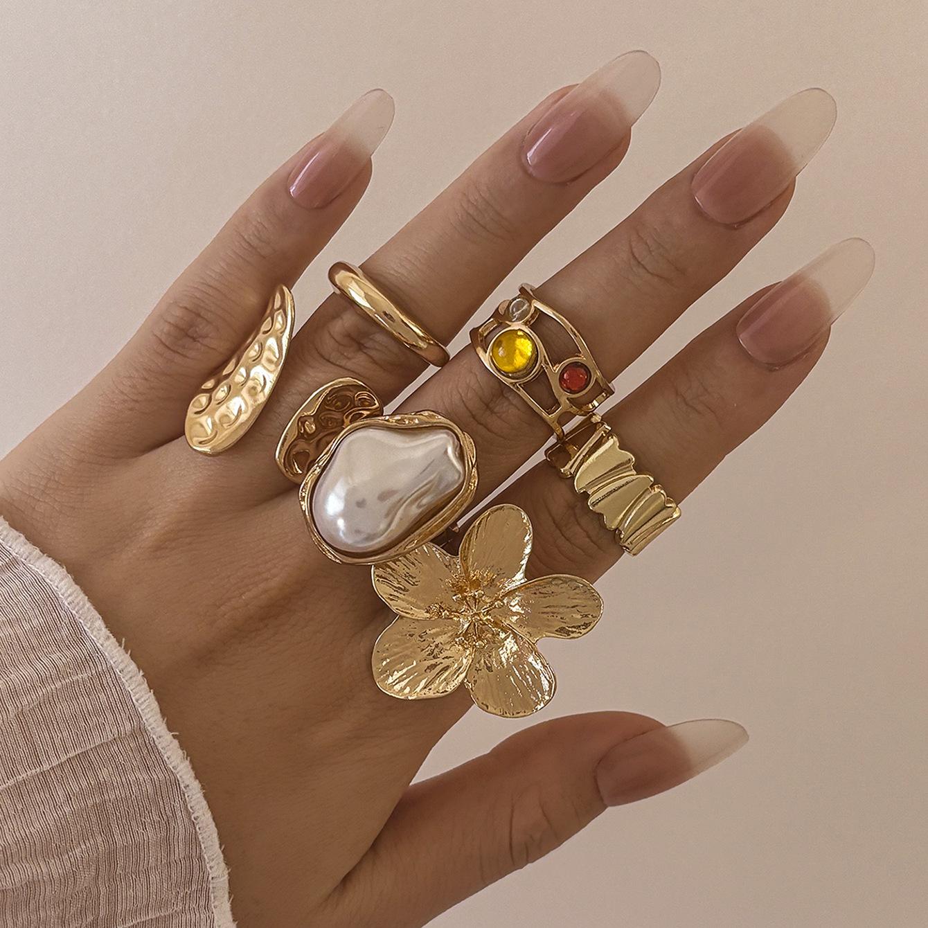 Hot-selling personality exaggerated open ring floral baroque irregular shape stacked wearing combination ring