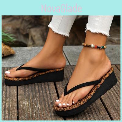 Summer Thick Soled Wedge Flip Flops With Rubber Sole For Womens Casual Beachwear