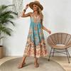 Women's Vintage Floral Print Tiered Midi Dress, Sleeveless Loose Bohemian Beach Dress