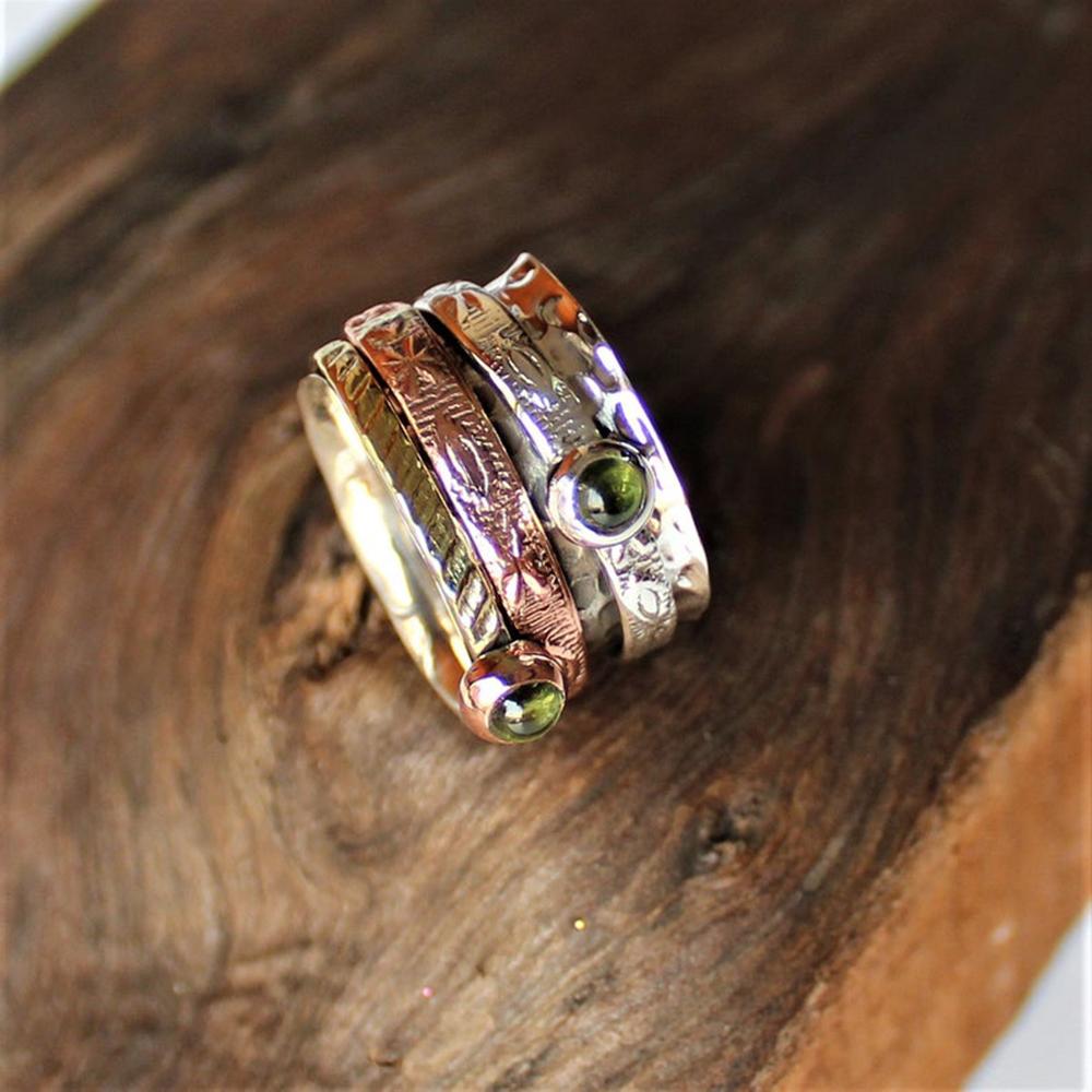 Peridot Ring, Spinner Ring, Messing Silber Drehring, August Geburtsstein, Silber Daumenring Damen, Meditationsring, Neujahrsgeschenk, Geschenk Für Sie