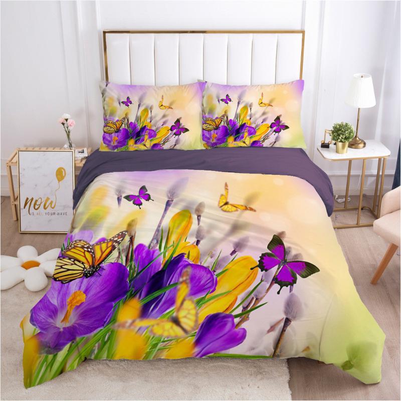 Butterfly Duvet Cover Set Pink Butterflies Rose Printed Comforter Cover Set For Girls Teens Women Spring Fresh Theme Quilt Cover