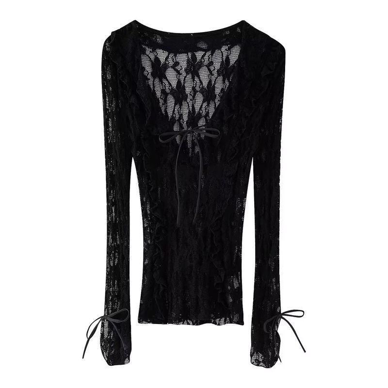 Kaslead New Arrival Women's Clothing Fashion Style Fashion Minimalist Silm Lace Laminated Decoration Tops 4813319