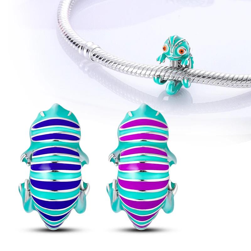 Copper Forest Chameleon Luminous Charm Pendant Beads Fit Pandora Original Bracelet For Women Fine Jewelry Making Gift