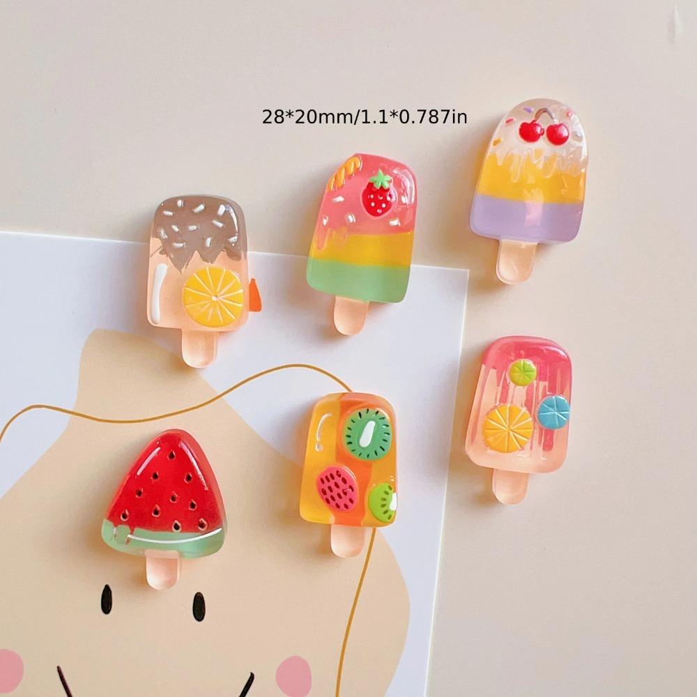 6pcs  Fridge Set] 6pcs Set of Fruit & Ice Cream Fridge  Strawberry, Watermelon DesignsThere is no double-sided tape.