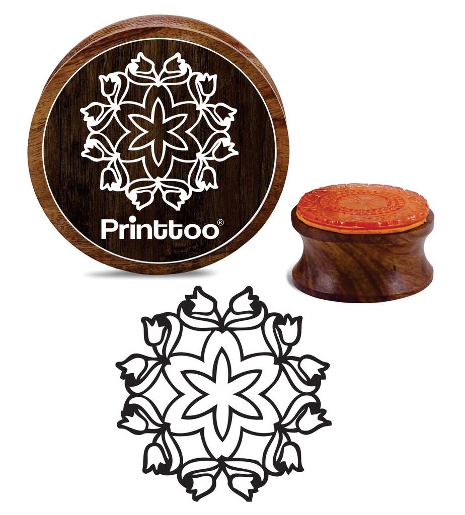 Printtoo Round Scarp-booking Floral Mandala Pattern Stamp Wooden Rubber Stamps-2