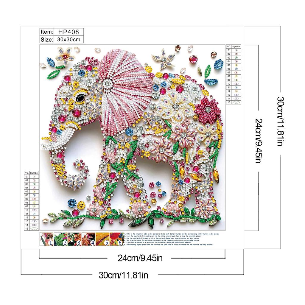 Elephant Special Shaped 5D DIY Partial Drill Diamond Painting Kits for Adults Home Wall Decor Crystal Diamond Art 11.81x11.81in