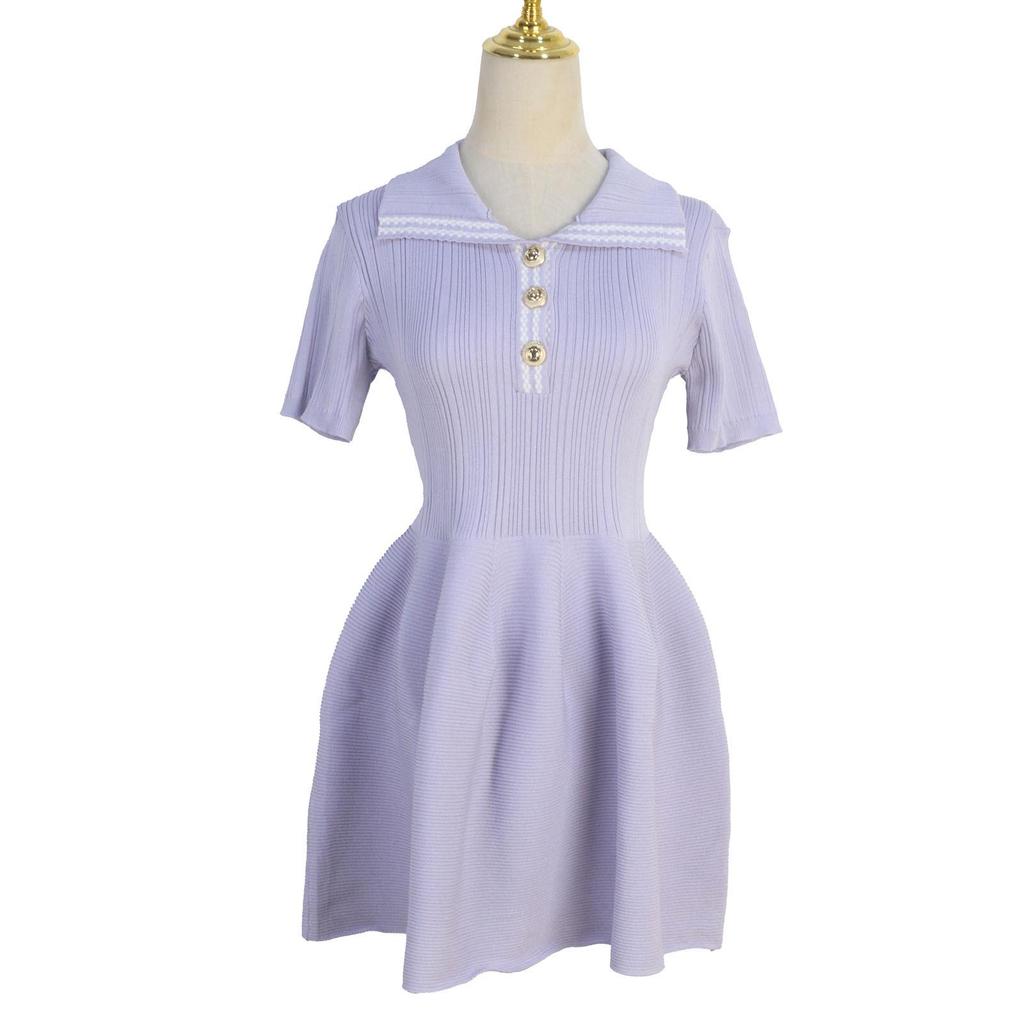 Women's Short-Sleeve Color Block Knit Dress – French Minimalist Style, Waist-Cinching, High-End Look for Spring and Summer