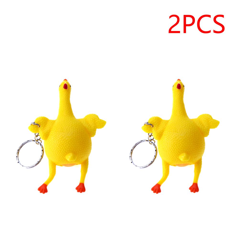 Funny Chicken Egg Laying Hens Crowded Stress Ball Keychain Portable Squeeze Chicken Key Ring Funny Spoof Tricky Gadgets Toy