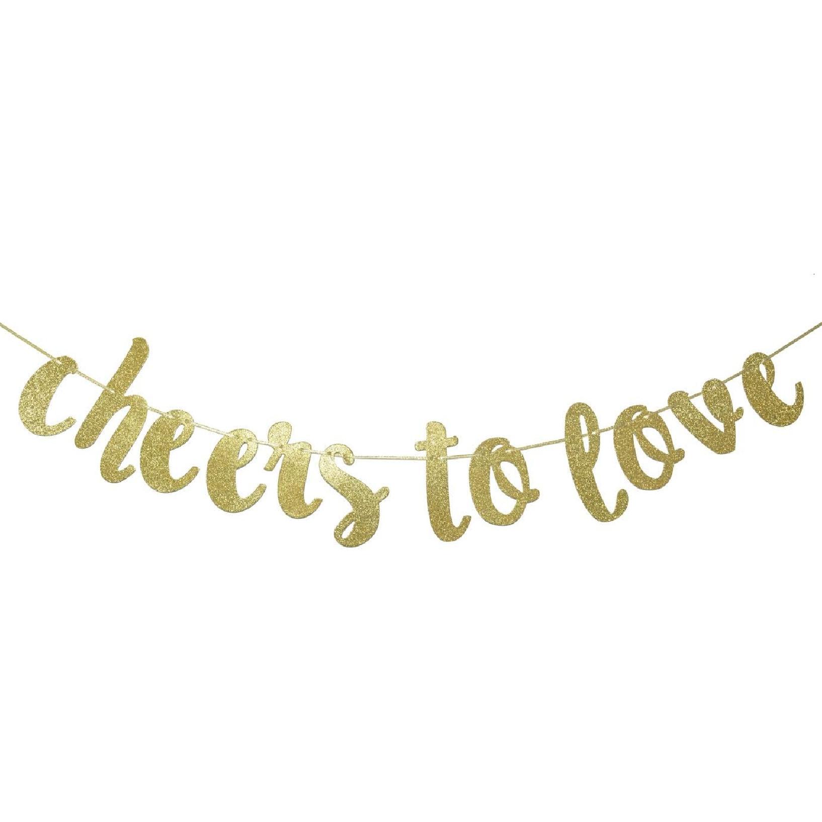 Wedding Banner Hanging Garland for Bachelorette, Engagement or Wedding Party Decorations Bridal Shower Photo Prop Sign (Gold Glitter)