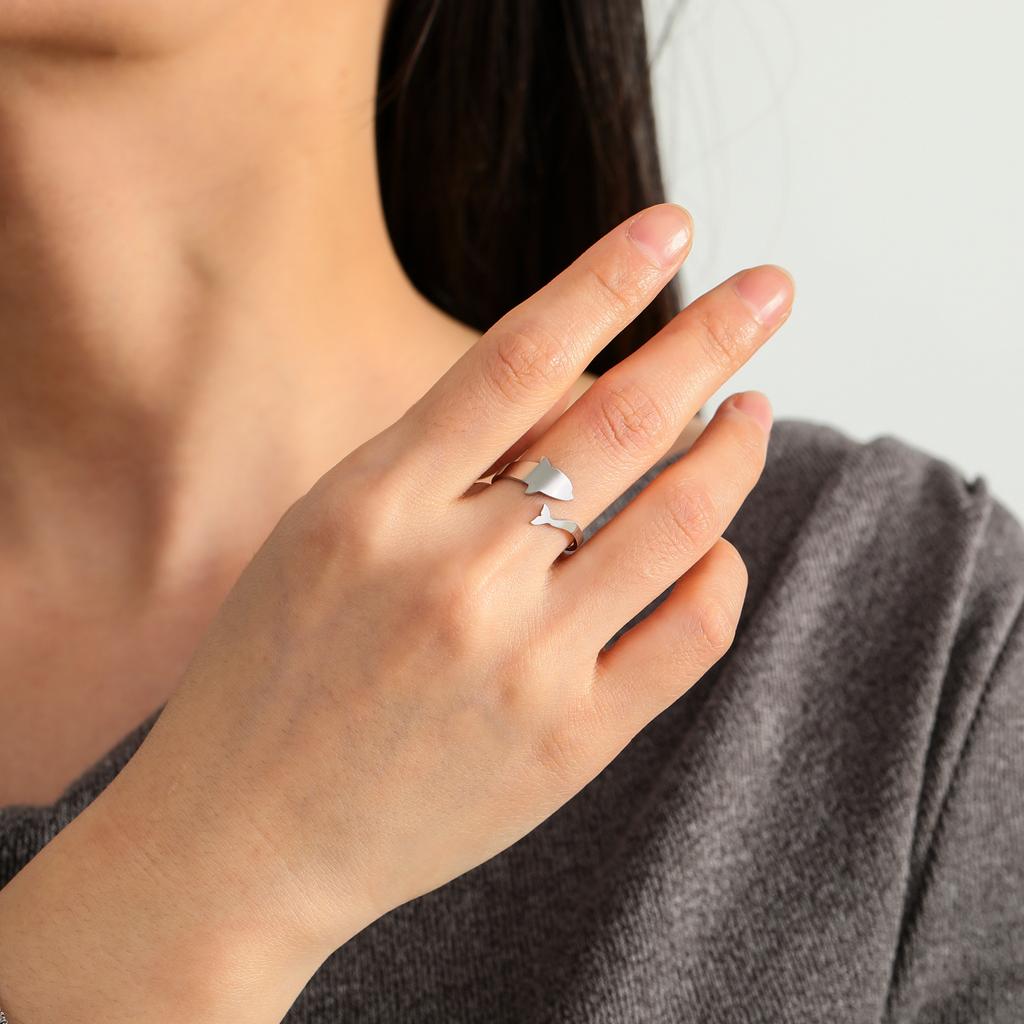 Cazador Animal Dolphin Women's Ring Stainless Steel Jewelry Adjustable Finger Rings Birthday Gift 2026 Trend Wholesale New
