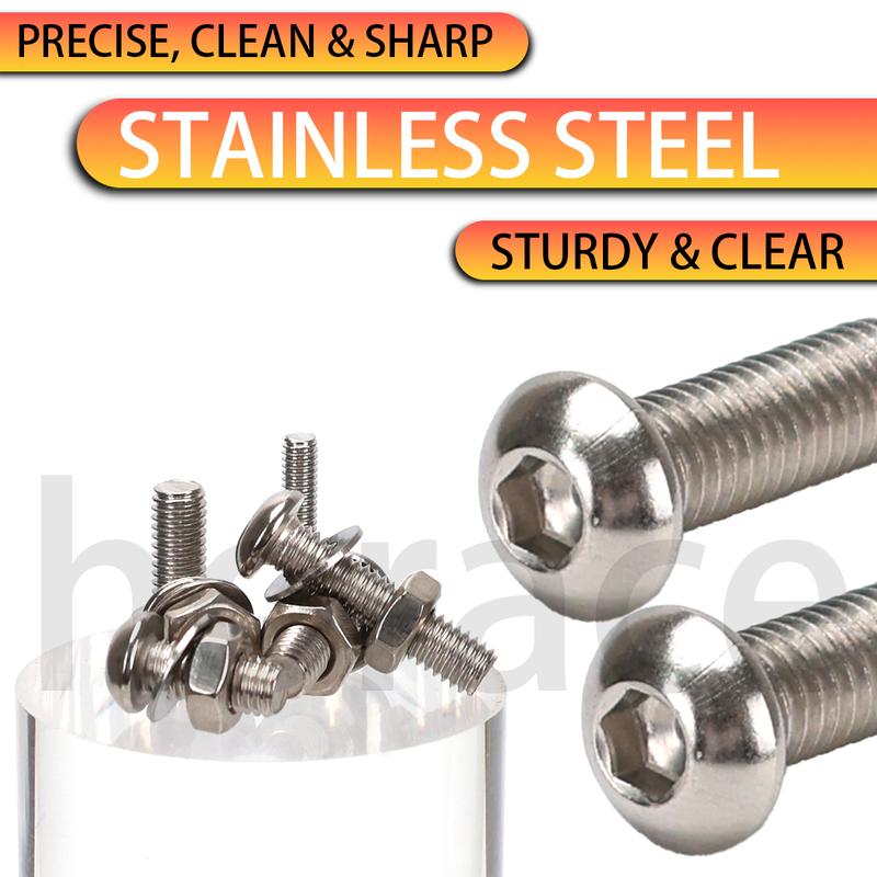 880pcs-stainless steel round cup hex bolt, nut, and washer set - M2-M5 sizes, includes hex wrench, suitable for DIY and repair.