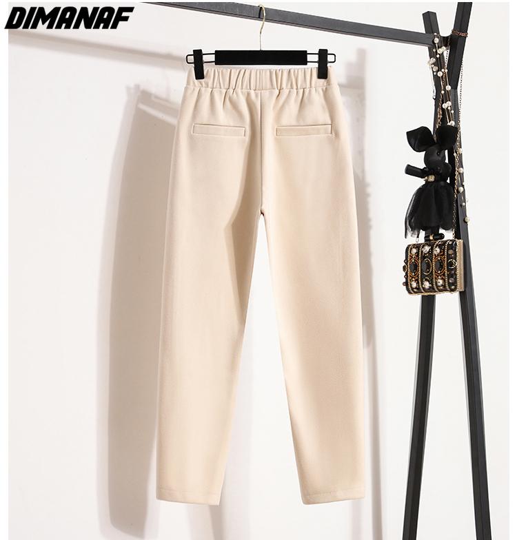 Dimanaf 2024 Talla Grande Invierno Pantalones Largos Mujer Cintura Elástica Sueltos Casual Sólidos Pantalones Harem Pantalones de Algodón Gruesos de Lana