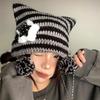 Y2K Beanie Hat Ins Devil Ear Striped Knitted Cap Autumn Winter Hip-hop Cute Cat Ears Pointed Pullover Women's Hats