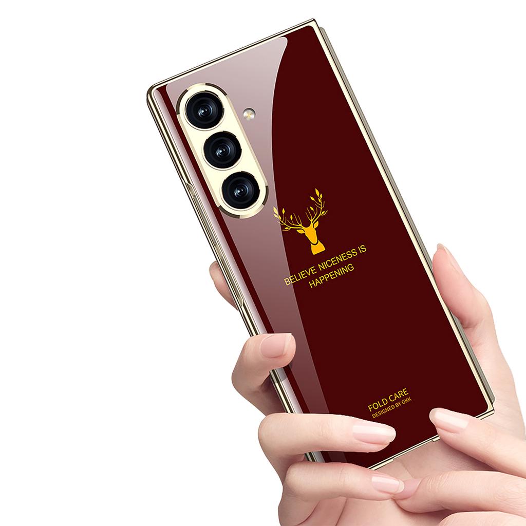 Luxury Plating Painted Glass Case For Samsung Galaxy Z Fold 7 6 5 Higher Lens Protective Plastic Cover For Galaxy Z Fold7 Case