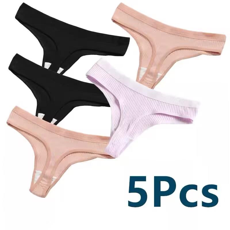 5PC Women Cotton Panties M-XL Comfortable Thongs Underwear Women Bikini Underpants Sexy Low-rise Girl's T-back Panties