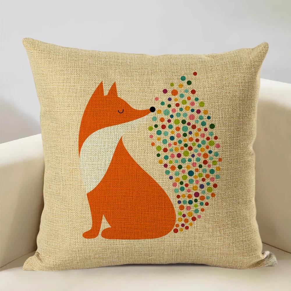 Animal Cushion Cover Linen Pillowcase Decorative Sofa Pillow Cover Home Decor Hedgehog Fox Bear Pillow Cases CM