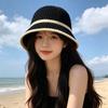 New Summer Style Women's Straw Fisherman's Hat with Color-Block Stripes—Breathable Sun-Protective and Versatile for Outings Flatters The Face