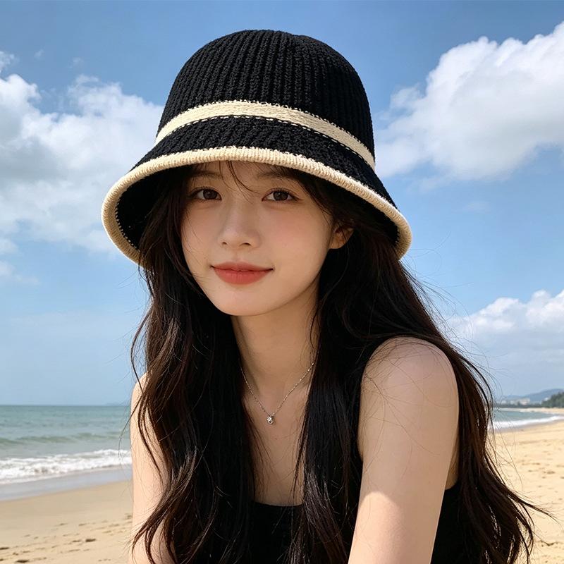 New Summer Style Women's Straw Fisherman's Hat with Color-Block Stripes—Breathable Sun-Protective and Versatile for Outings Flatters The Face