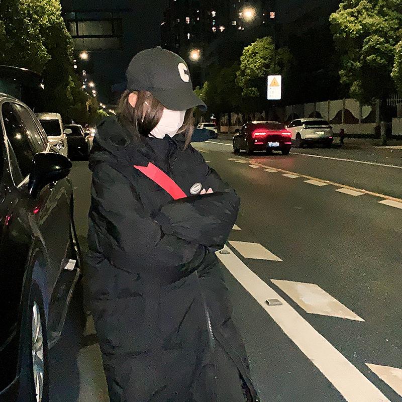 

Black long knee-length padded jacket for women s winter new thickened padded jacket loose stand-up collar padded jacket XXL чёрный