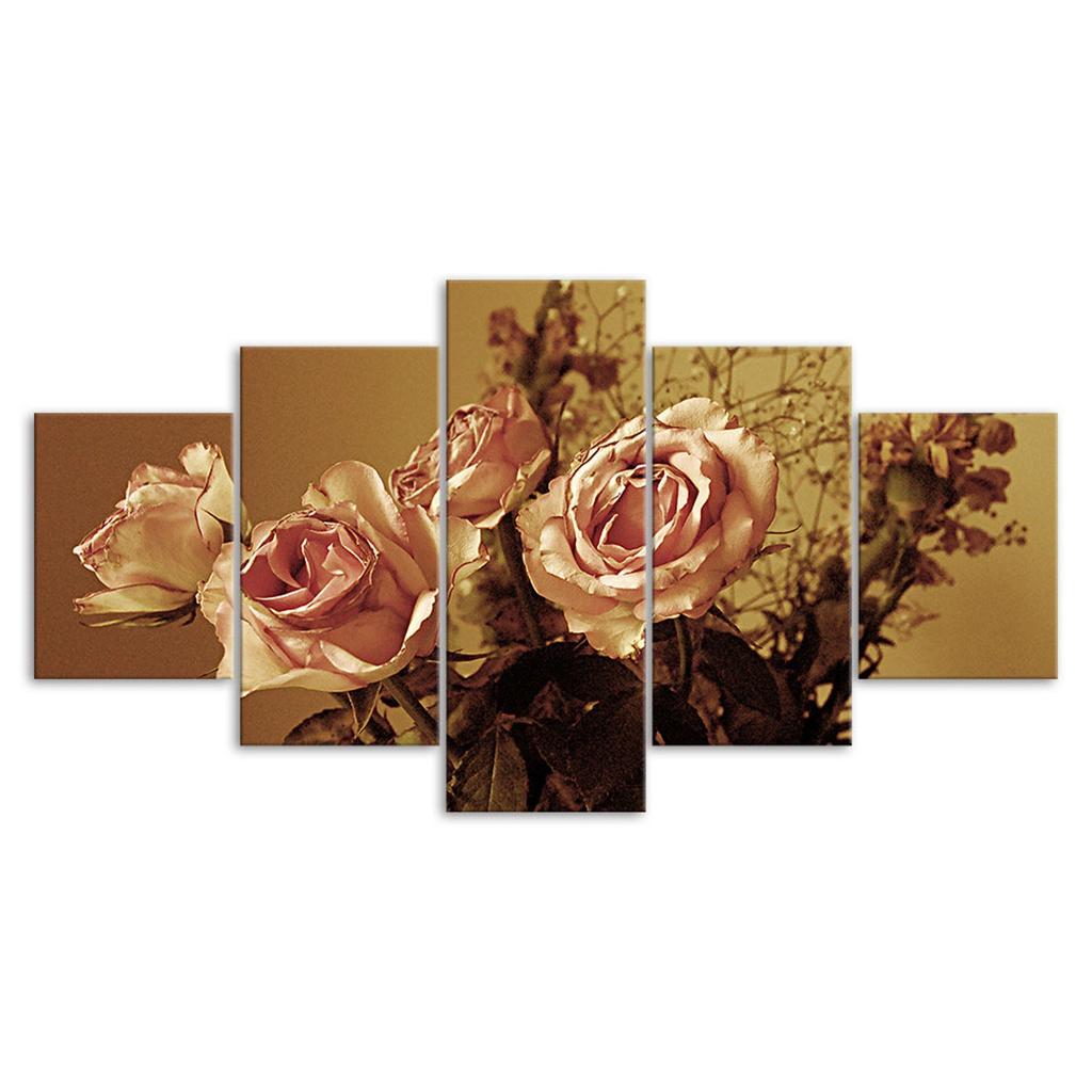 Red Roses Flower Bouquet 5 Piece Five Panel Wall Canvas Print Modern Art Poster Picture Home Decor Gift For Him For Her