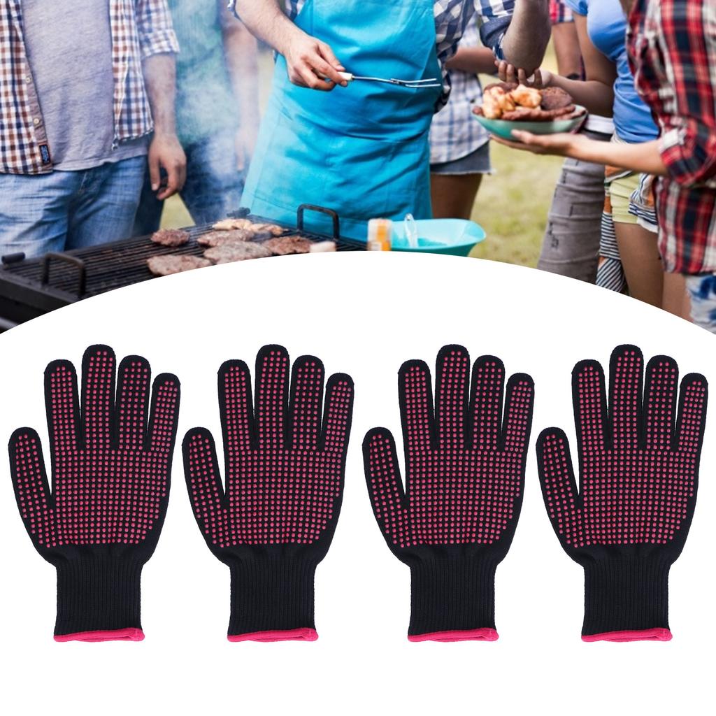 4Pcs Heat Resistant Gloves High Temperature Resistant Anti Scalding Mitts with Silicone Bumps