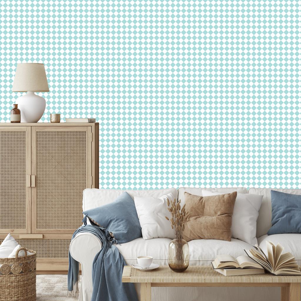 Geometric Rhombus Wallpaper In Celadon and White for the Living Room and Bedroom 50x1000